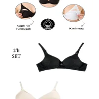 2li Set Kaplı Emzirme Sütyeni-Siyah-Ekru