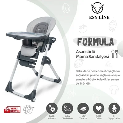 Lüx Katlanır Tekerlekli Bebek Mama Sandalyesi Gri - Resim 1