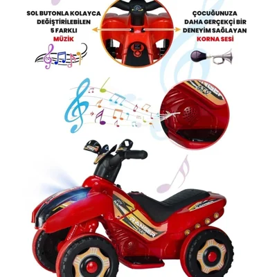 Müzikli Ve Led Işıklı Ranger Akülü Atv 6v Kırmızı - Resim 4