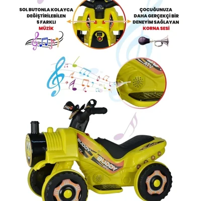 Müzikli Ve Led Işıklı Akülü Atv 6v Buddy Sarı - Resim 4