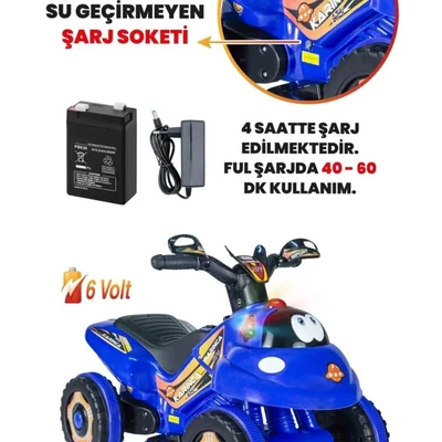 Müzikli Ve Led Işıklı Akülü Atv 6v Karınca Mavi - Resim 3