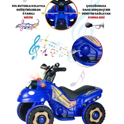 Müzikli Ve Led Işıklı Akülü Atv 6v Karınca Mavi - Resim 4