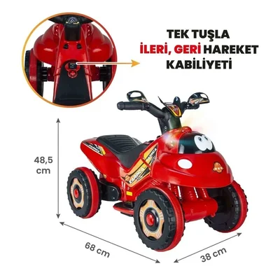 Müzikli Ve Led Işıklı Akülü Atv 6v Karınca Kırmızı - Resim 1