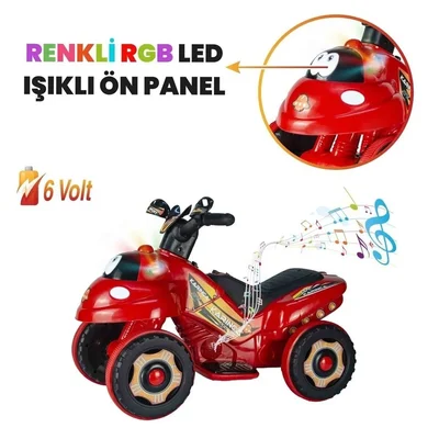 Müzikli Ve Led Işıklı Akülü Atv 6v Karınca Kırmızı - Resim 4