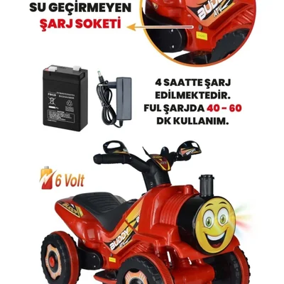 Müzikli Ve Led Işıklı Akülü Atv 6v Buddy Kırmızı - Resim 3