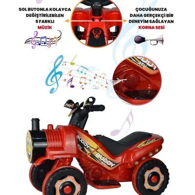 Müzikli Ve Led Işıklı Akülü Atv 6v Buddy Kırmızı - Resim 4