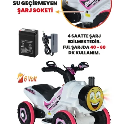 Müzikli Ve Led Işıklı Buddy Akülü Atv 6v-beyaz Prenses - Resim 3