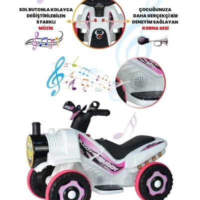 Müzikli Ve Led Işıklı Buddy Akülü Atv 6v-beyaz Prenses - Resim 4