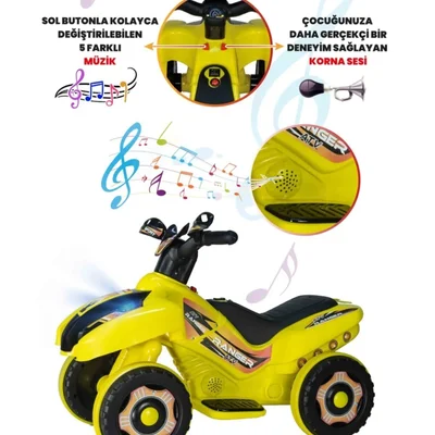 Müzikli Ve Led Işıklı Akülü Atv 6v Ranger Sarı - Resim 4
