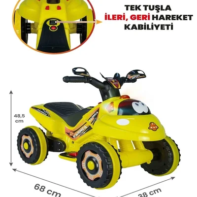 Müzikli Ve Led Işıklı Akülü Atv 6v Karınca Sarı - Resim 4