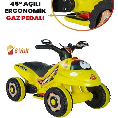 Müzikli Ve Led Işıklı Akülü Atv 6v Karınca Sarı - Resim 5
