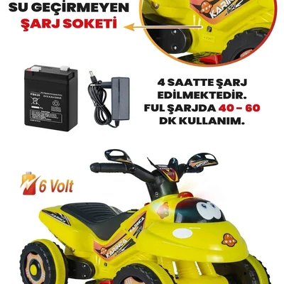 Müzikli Ve Led Işıklı Akülü Atv 6v Karınca Sarı - Resim 6