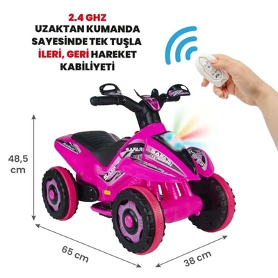 Müzikli Ve Led Işıklı Safari Akülü Atv 6v-pembe Kumandalı - Resim 1
