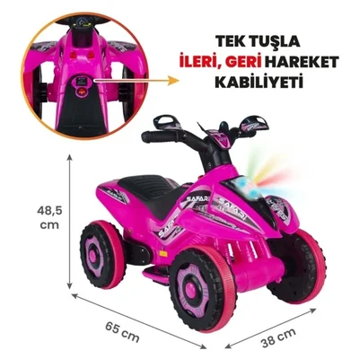 Müzikli Ve Led Işıklı Safari Akülü Atv 6v-pembe Kumandalı - Resim 3