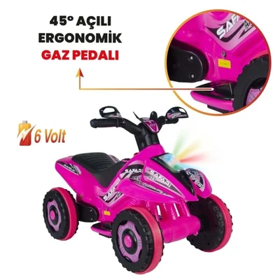 Müzikli Ve Led Işıklı Safari Akülü Atv 6v-pembe Kumandalı - Resim 4