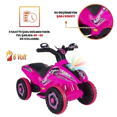 Müzikli Ve Led Işıklı Safari Akülü Atv 6v-pembe Kumandalı - Resim 5