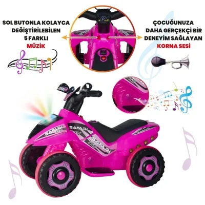 Müzikli Ve Led Işıklı Safari Akülü Atv 6v-pembe Kumandalı - Resim 6