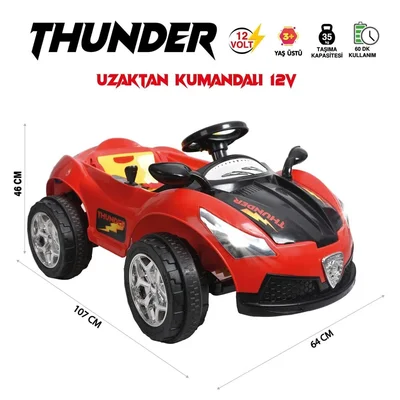 Thunder 12v Akülü Araba Kırmızı- Siyah - Resim 1
