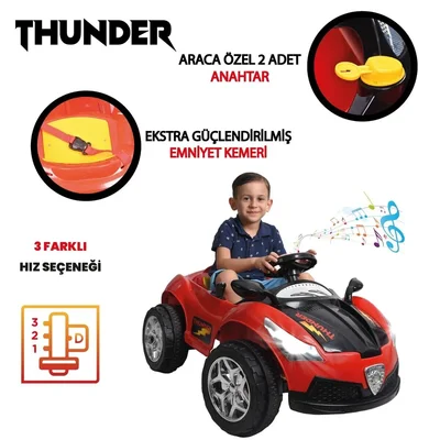 Thunder 12v Akülü Araba Kırmızı- Siyah - Resim 2