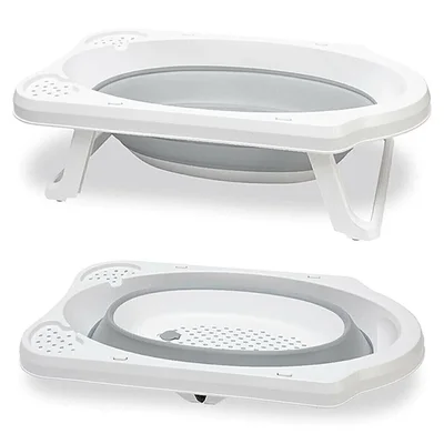 Katlanır Çocuk Küveti Su Kovası Ve Maşrapa Seti Akordiyon Bebek Yıkama Seti Gri - Resim 3