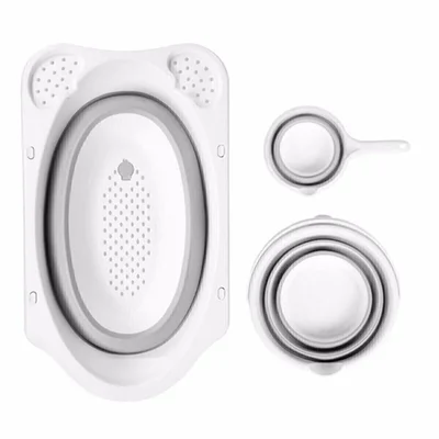 Katlanır Çocuk Küveti Su Kovası Ve Maşrapa Seti Akordiyon Bebek Yıkama Seti Gri - Resim 5