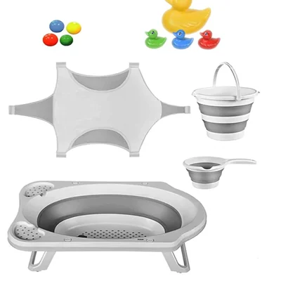 Katlanır Bebek Yıkama Banyo Seti 6 Parça / Gri - Resim 1