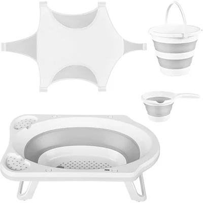 Katlanır Bebek Yıkama Banyo Seti 6 Parça / Gri - Resim 2