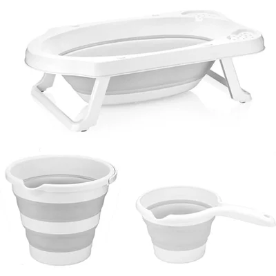 Katlanır Bebek Yıkama Banyo Seti 6 Parça / Gri - Resim 3