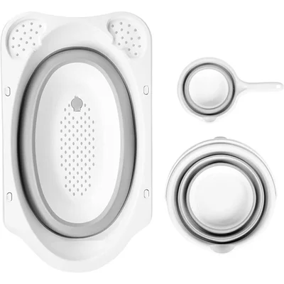 Katlanır Bebek Yıkama Banyo Seti 6 Parça / Gri - Resim 4