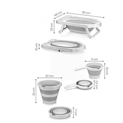 Katlanır Bebek Yıkama Banyo Seti 6 Parça / Gri - Resim 5