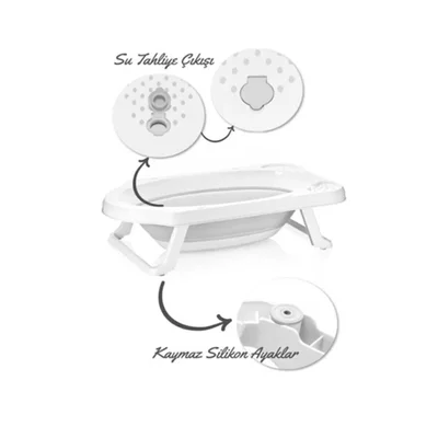 Katlanır Bebek Yıkama Banyo Seti 6 Parça / Gri - Resim 6