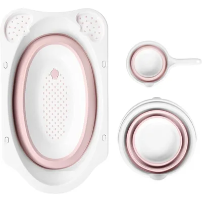 Katlanır Bebek Yıkama Banyo Seti 6 Parça / Pembe - Resim 3