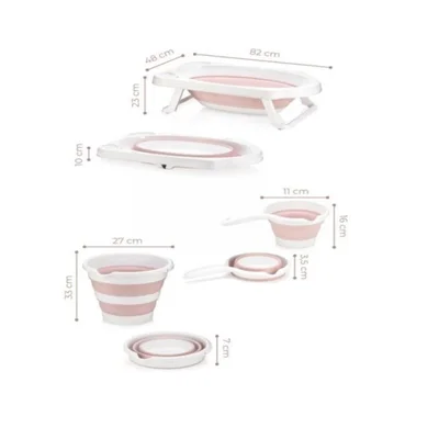 Katlanır Bebek Yıkama Banyo Seti 6 Parça / Pembe - Resim 4