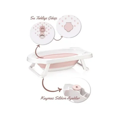Katlanır Bebek Yıkama Banyo Seti 6 Parça / Pembe - Resim 5