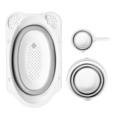Katlanabılır Banyo Seti Gri 4 Lü Set Sepet Kova Koçero Küvet - Resim 2