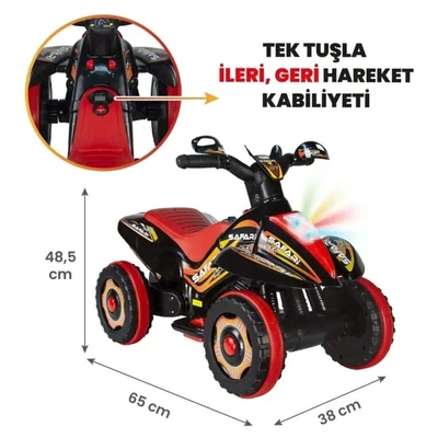 Müzikli Ve Led Işıklı Akülü Kumandalı 6v Safari Atv Siyah - Resim 1