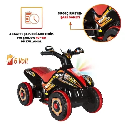 Müzikli Ve Led Işıklı Akülü Kumandalı 6v Safari Atv Siyah - Resim 3
