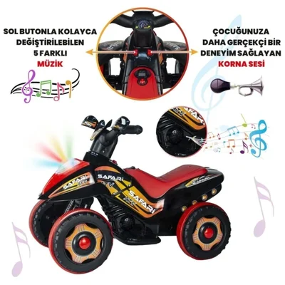 Müzikli Ve Led Işıklı Akülü Kumandalı 6v Safari Atv Siyah - Resim 4